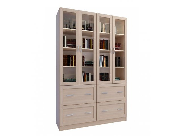 Библиотека книжная 4/10, ЛДСП, рамка МДФ, стекло, состоит из 2 частей