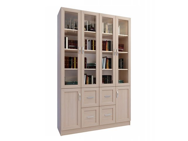 Библиотека книжная 4/4, ЛДСП, рамка МДФ, стекло, состоит из 3 частей