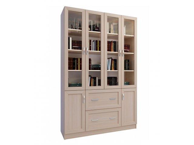Библиотека книжная 4/5, ЛДСП, рамка МДФ, стекло, состоит из 3 частей