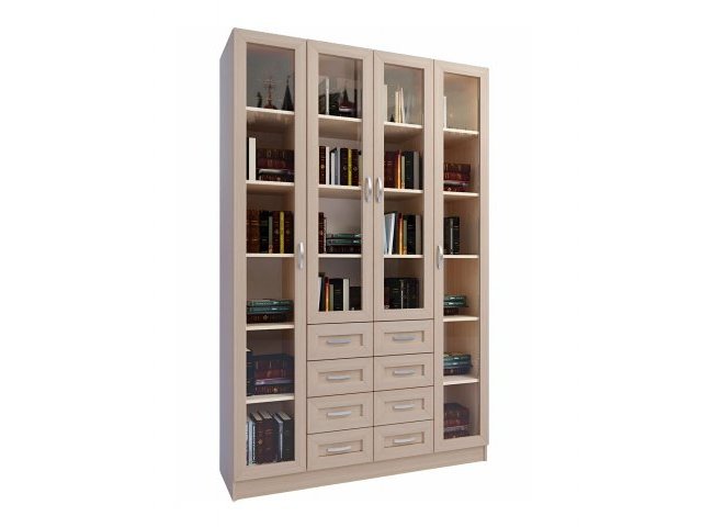 Библиотека книжная 4/9, ЛДСП, рамка МДФ, стекло, состоит из 3 частей