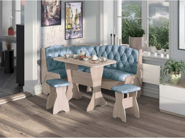 Кухонный угловой набор Орхидея Люкс, ЛДСП ясень, обивка велюр лагуна