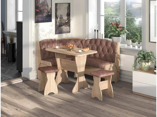 Кухонный угловой набор Орхидея Люкс, ЛДСП дуб сонома, обивка велюр коньяк