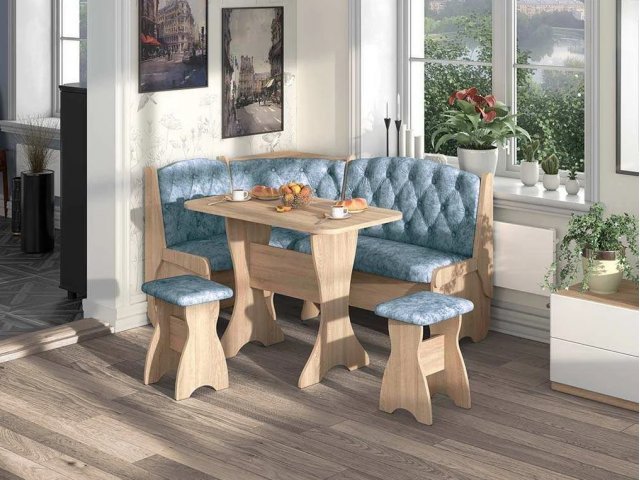 Кухонный угловой набор Орхидея Люкс, ЛДСП дуб сонома, обивка велюр лагуна