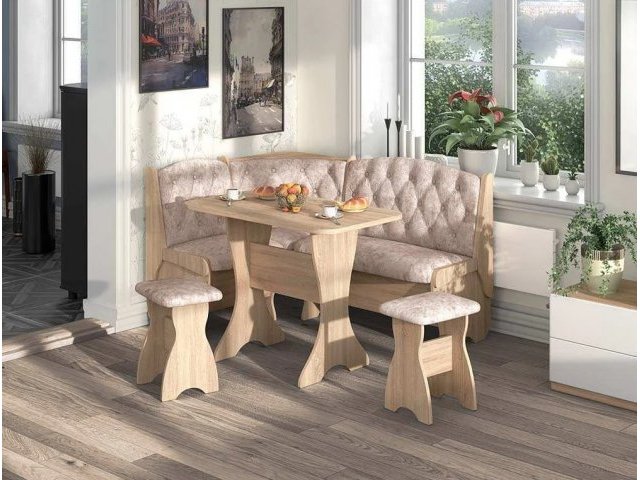 Кухонный угловой набор Орхидея Люкс, ЛДСП дуб сонома, обивка велюр латте