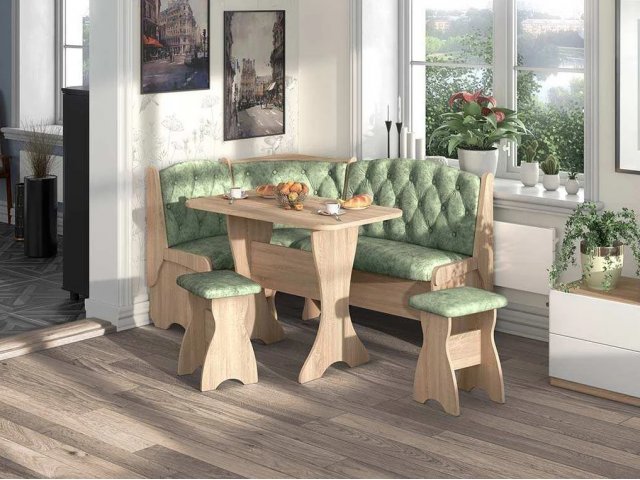 Кухонный угловой набор Орхидея Люкс, ЛДСП дуб сонома, обивка велюр мохито