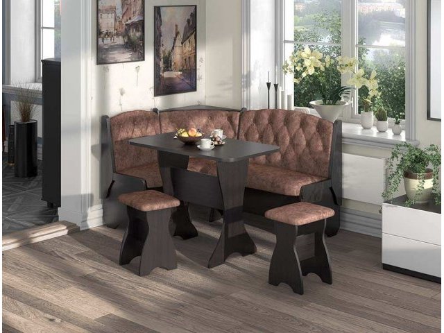 Кухонный угловой набор Орхидея Люкс, ЛДСП венге, обивка велюр коньяк