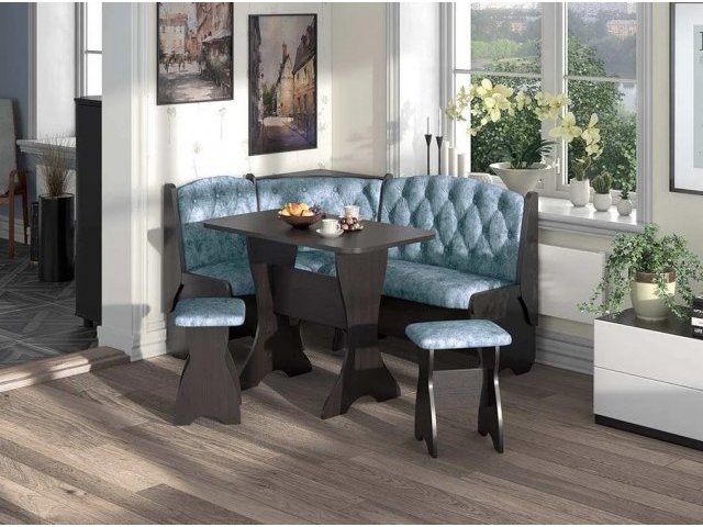 Кухонный угловой набор Орхидея Люкс, ЛДСП венге, обивка велюр лагуна