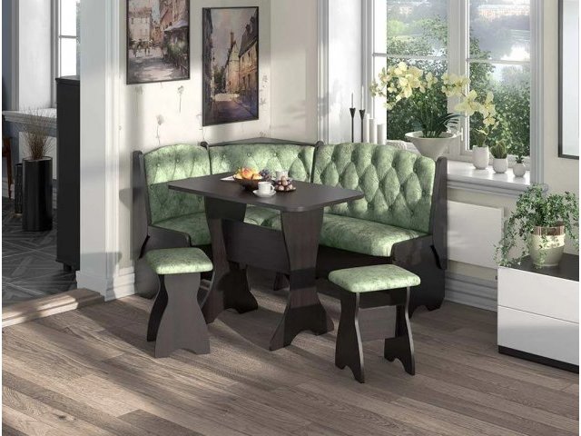 Кухонный угловой набор Орхидея Люкс, ЛДСП венге, обивка велюр мохито