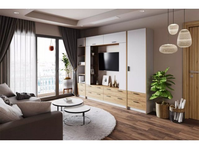 Мебель для гостиной Оттавия Комплектация 1, Белый Фасадный/Дуб Крафт Золотой