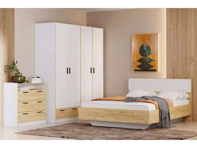 Спальня Оттавия Комплектация 6, Белый Фасадный/Дуб Крафт Золотой