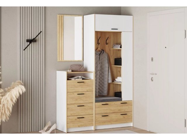 Прихожая Оттавия Комплектация 2, Белый Фасадный/Дуб Крафт