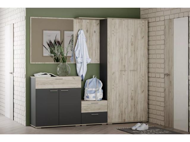 Прихожая Санти Комплектация 1, Антрацит/Дуб Крафт Серый