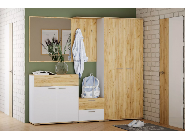 Прихожая Санти Комплектация 1, Белый Фасадный/Дуб Крафт Золотой