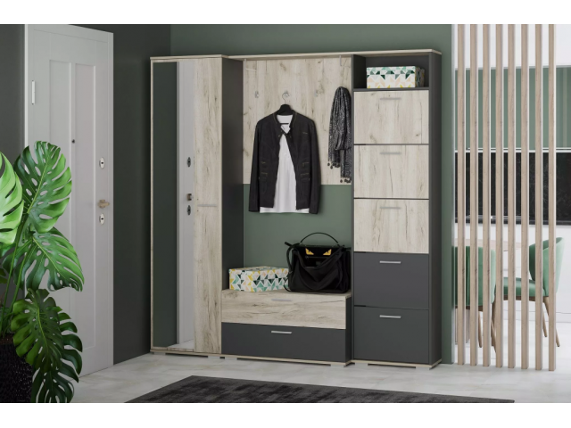 Прихожая Санти Комплектация 2, Антрацит/Дуб Крафт Серый