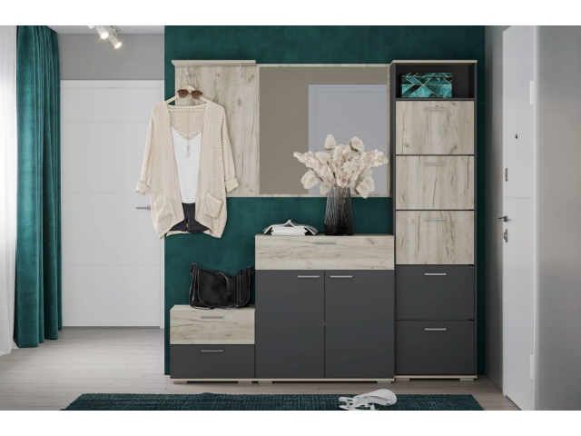 Прихожая Санти Комплектация 3, Антрацит/Дуб Крафт Серый