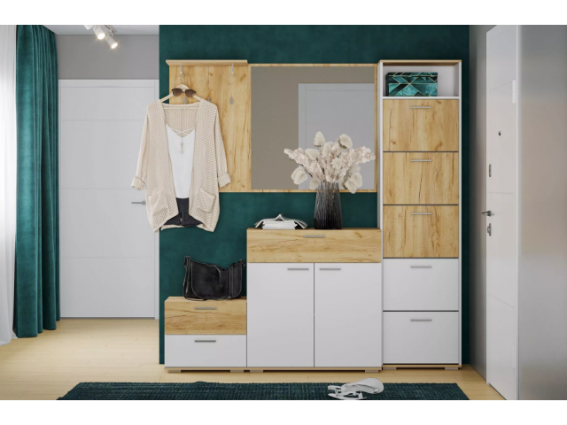 Прихожая Санти Комплектация 3, Белый Фасадный/Дуб Крафт Золотой