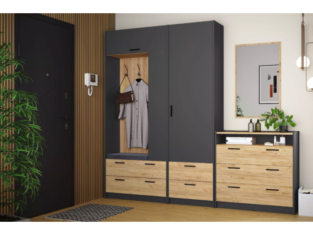 Прихожая Оттавия Комплектация 1, Антрацит/Дуб Крафт Золотой