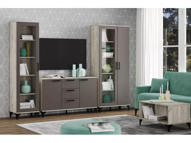 Гостиная Марсель Комплектация 2, Дуб Крафт серый/Софт графит