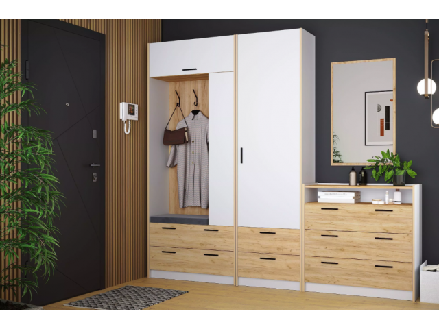 Прихожая Оттавия Комплектация 1, Белый Фасадный/Дуб Крафт Золотой