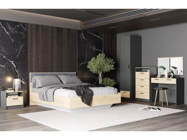 Спальня Оттавия Комплектация 2, Антрацит/Дуб Крафт Золотой