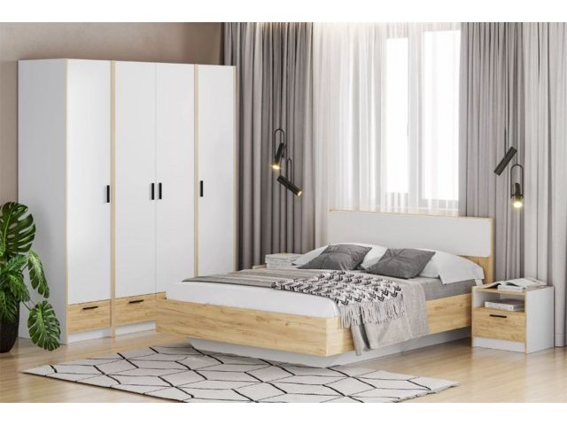Спальня Оттавия Комплектация 4, Белый Фасадный/Дуб Крафт Золотой
