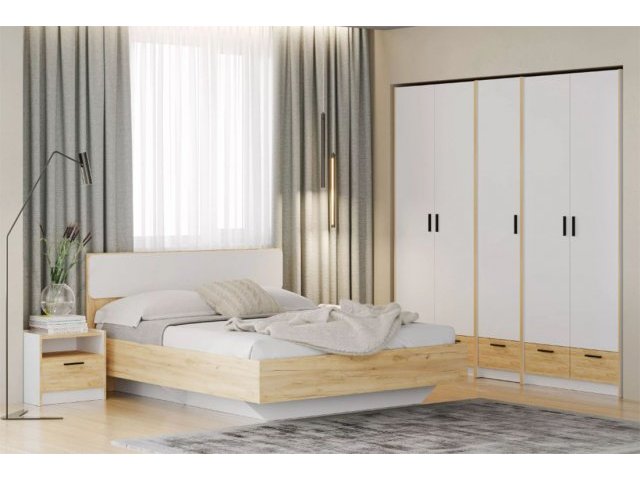 Спальня Оттавия Комплектация 5, Белый Фасадный/Дуб Крафт Золотой