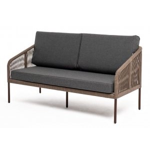 "Канны" диван 2-местный плетеный из коричневого роупа, ткань темно-серая 019