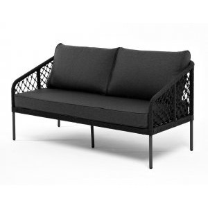 "Канны" диван 2-местный плетеный из темно-серого роупа (узелки), ткань темно-серая