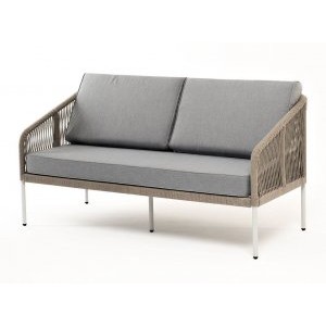 "Канны" диван 2-местный плетеный из роупа серый меланж, ткань светло-серая