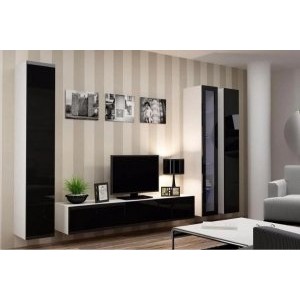 Гостиная Виго-2, корпус ЛДСП белый, фасад МДФ черный глянцевый