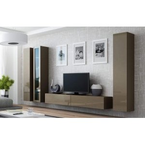 Гостиная Виго-2 корпус ЛДСП шоколад, фасад МДФ латте глянцевый