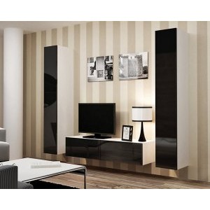 Гостиная Виго-9 корпус ЛДСП белый, фасад МДФ черный глянец