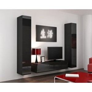Гостиная Виго-9 корпус ЛДСП черный, фасад МДФ черный глянец