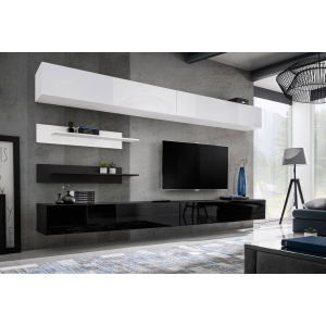 Стенка навесная в гостиную-1 МДФ, верх белый, низ черный