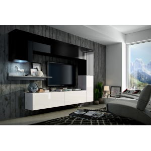 Стенка навесная в гостиную-7 МДФ черный глянец/белый глянец