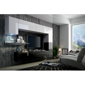 Стенка навесная в гостиную-7 МДФ белый глянец/черный глянец