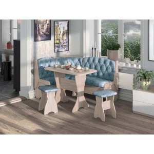 Кухонный угловой набор Орхидея Люкс, ЛДСП ясень, обивка велюр лагуна