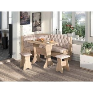 Кухонный угловой набор Орхидея Люкс, ЛДСП дуб сонома, обивка велюр латте