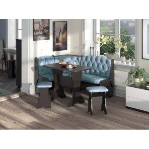 Кухонный угловой набор Орхидея Люкс, ЛДСП венге, обивка велюр лагуна