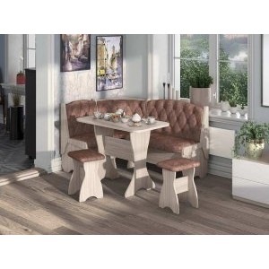 Кухонный угловой набор Орхидея Люкс, ЛДСП ясень, обивка велюр коньяк