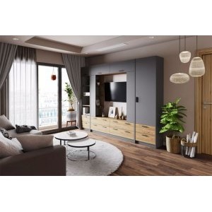 Мебель для гостиной Оттавия Комплектация 1, Антрацит/Дуб Крафт Золотой