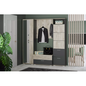 Прихожая Санти Комплектация 2, Антрацит/Дуб Крафт Серый