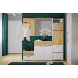 Прихожая Санти Комплектация 3, Белый Фасадный/Дуб Крафт Золотой