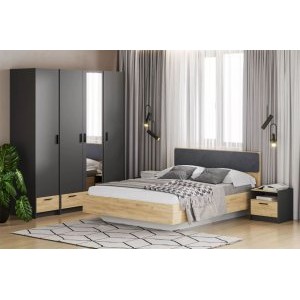 Спальня Оттавия Комплектация 4 с зеркалом, Антрацит/Дуб Крафт Золотой