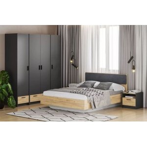 Спальня Оттавия Комплектация 4, Антрацит/Дуб Крафт Золотой