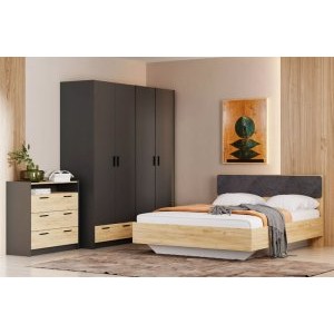 Спальня Оттавия Комплектация 6, Антрацит/Дуб Крафт Золотой