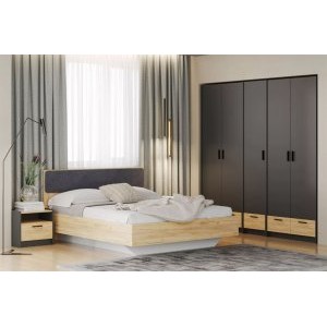 Спальня Оттавия Комплектация 5, Антрацит/Дуб Крафт Золотой