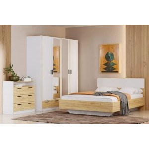 Спальня Оттавия Комплектация 6 с зеркалом, Белый Фасадный/Дуб Крафт Золотой